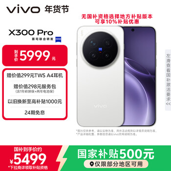 vivo X300 Pro 16GB+512GB 简单白 蔡司2亿APO超级长焦 蓝图影像双芯 5年持久流畅OriginOS 6 AI手机